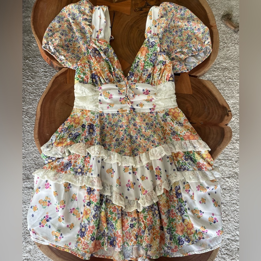Floral Ruffle Dress with Lace Details